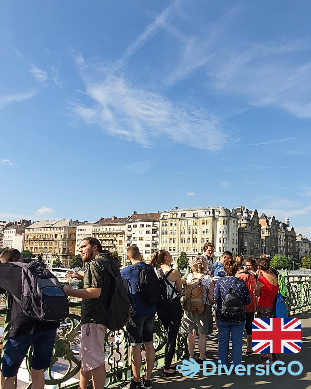 DiversiGO's guide is depicting the panorama at the Danube river on the Liberty Bridge in front of an ingenious and funny tactile mini sculpture of the former emperor Franz Joseph.